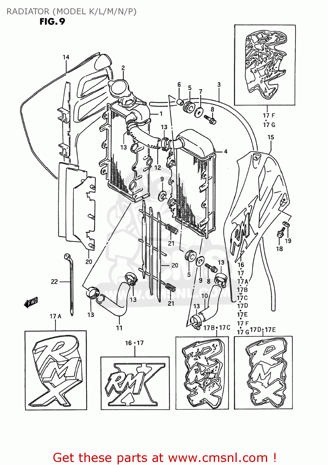 RADIATOR (MODEL K/L/M/N/P) RMX250 1993 (N) USA (E03)
