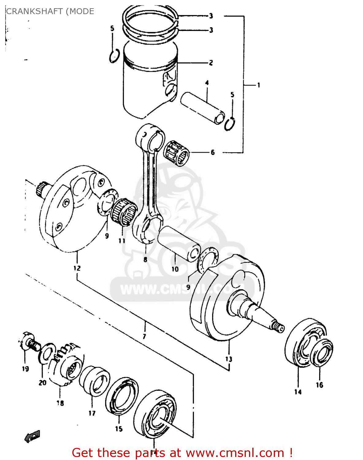 CRANKSHAFT (MODE RMX250 1995 (S) GENERAL (E01)