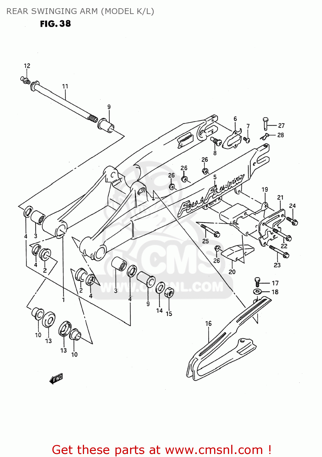 REAR SWINGING ARM (MODEL K/L) RMX250 1995 (S) USA (E03)