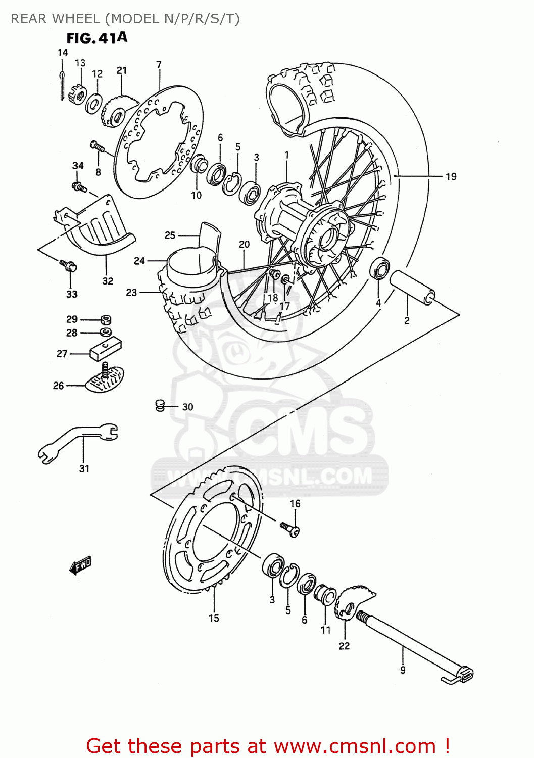 REAR WHEEL (MODEL N/P/R/S/T) RMX250 1995 (S) USA (E03)