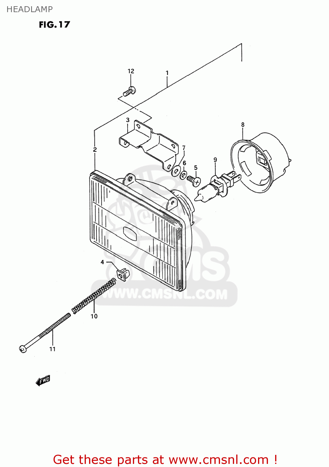 HEADLAMP RMX250 1996 (T) USA (E03)