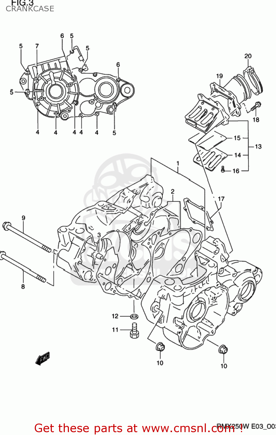 CRANKCASE RMX250 1997 (V) USA (E03)