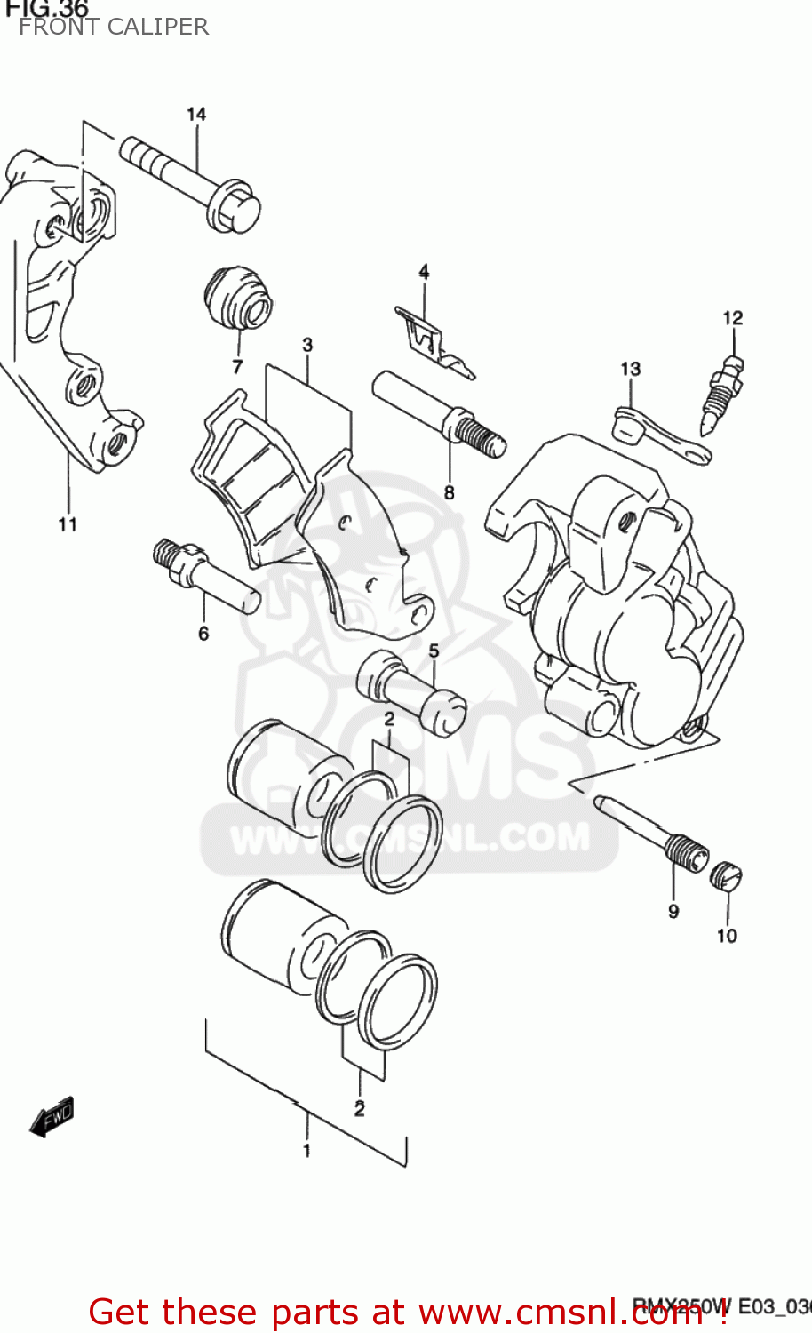 FRONT CALIPER RMX250 1997 (V) USA (E03)