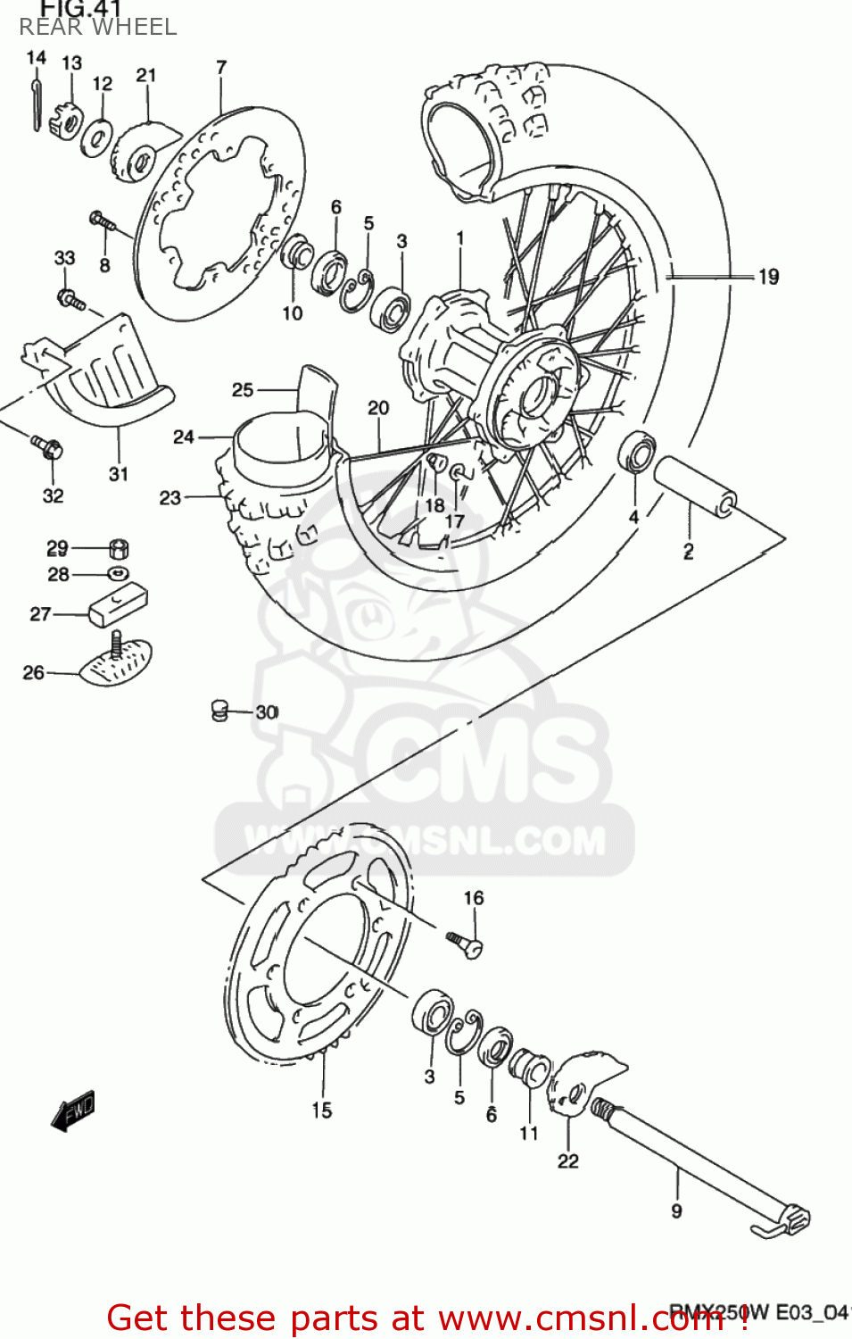 REAR WHEEL RMX250 1997 (V) USA (E03)