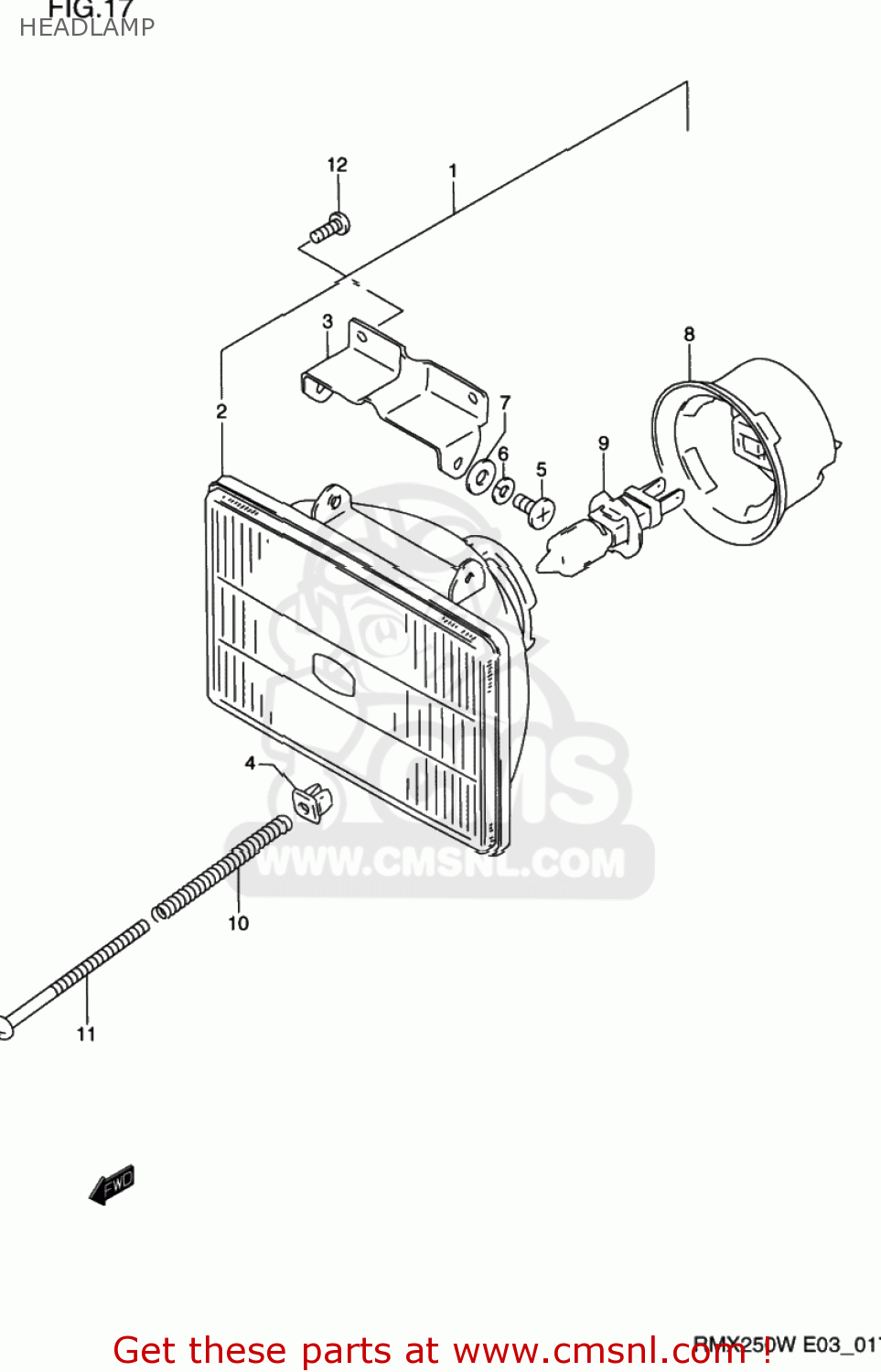 HEADLAMP RMX250 1998 (W) USA (E03)