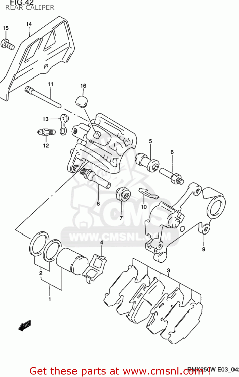 REAR CALIPER RMX250 1998 (W) USA (E03)