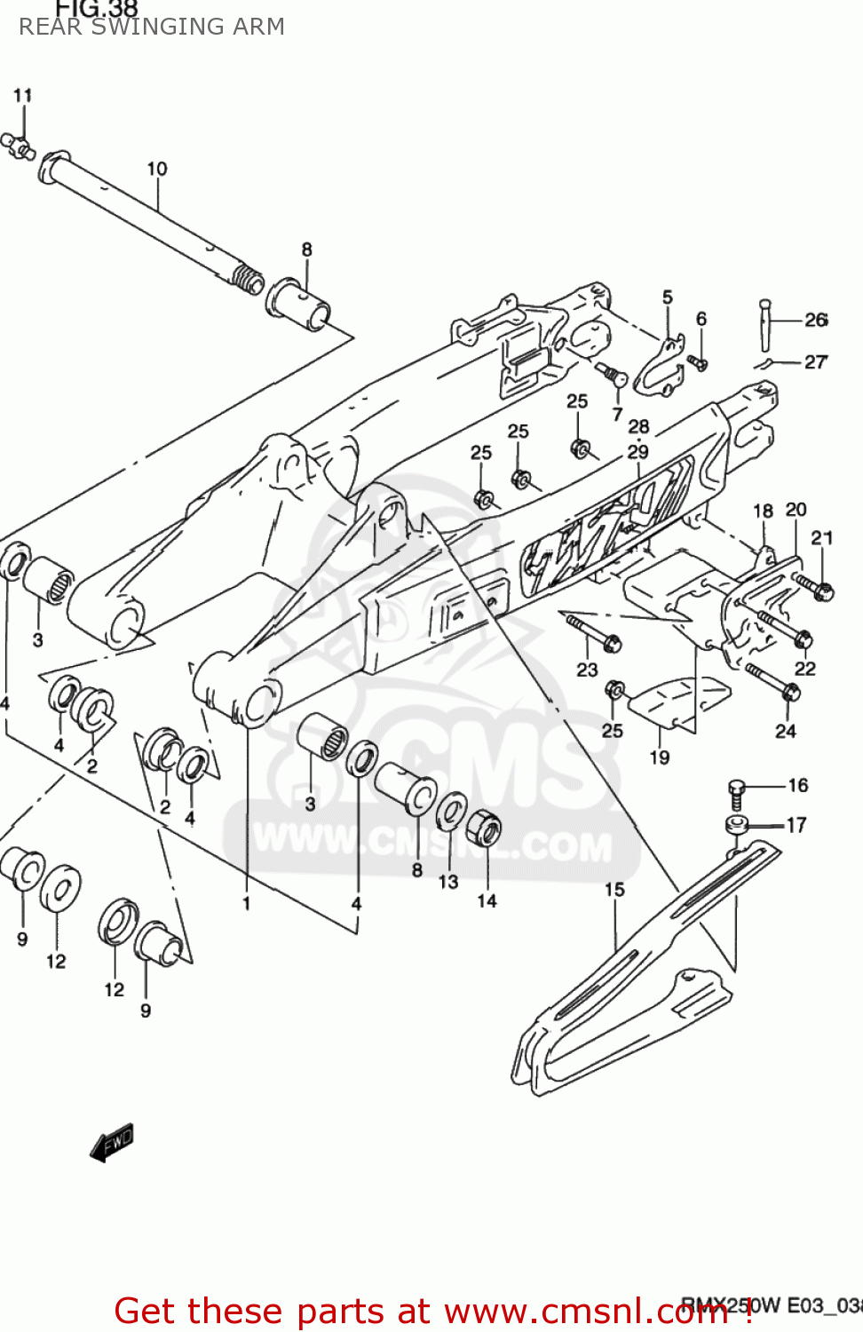 REAR SWINGING ARM RMX250 1998 (W) USA (E03)