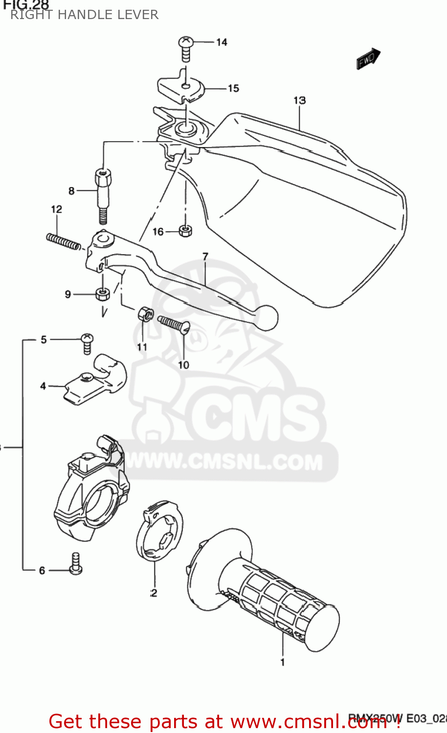 RIGHT HANDLE LEVER RMX250 1998 (W) USA (E03)