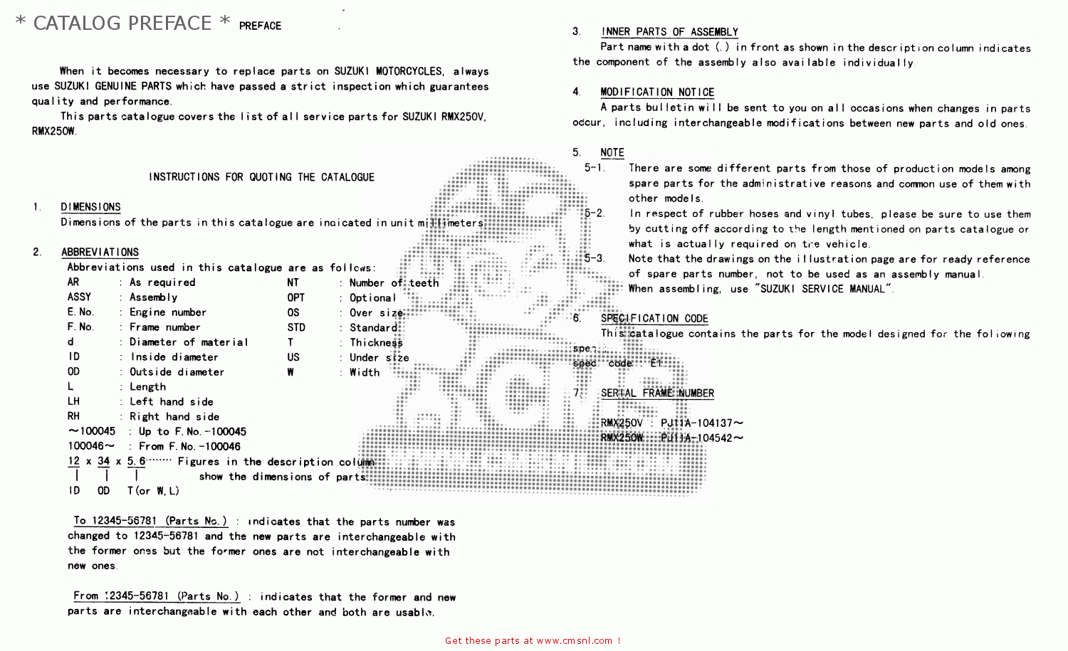 * CATALOG PREFACE * RMX250 1999 (X)