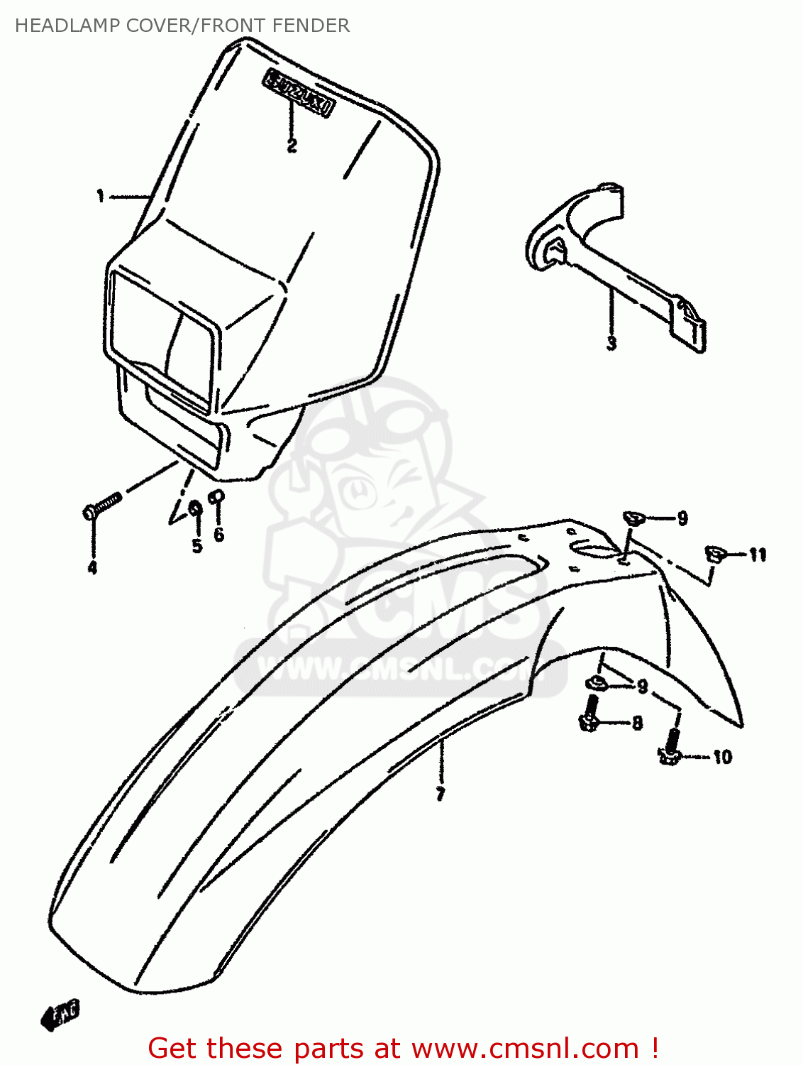 HEADLAMP COVER/FRONT FENDER RMX250R 1994 (R) GENERAL (E01)