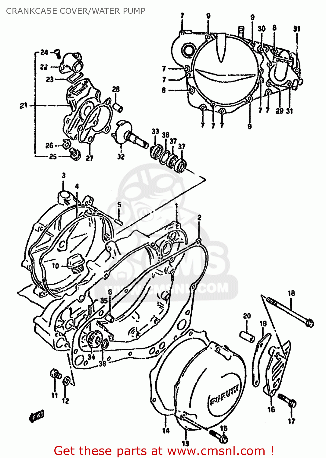 CRANKCASE COVER/WATER PUMP RMX250R 1994 (R) GENERAL (E01)