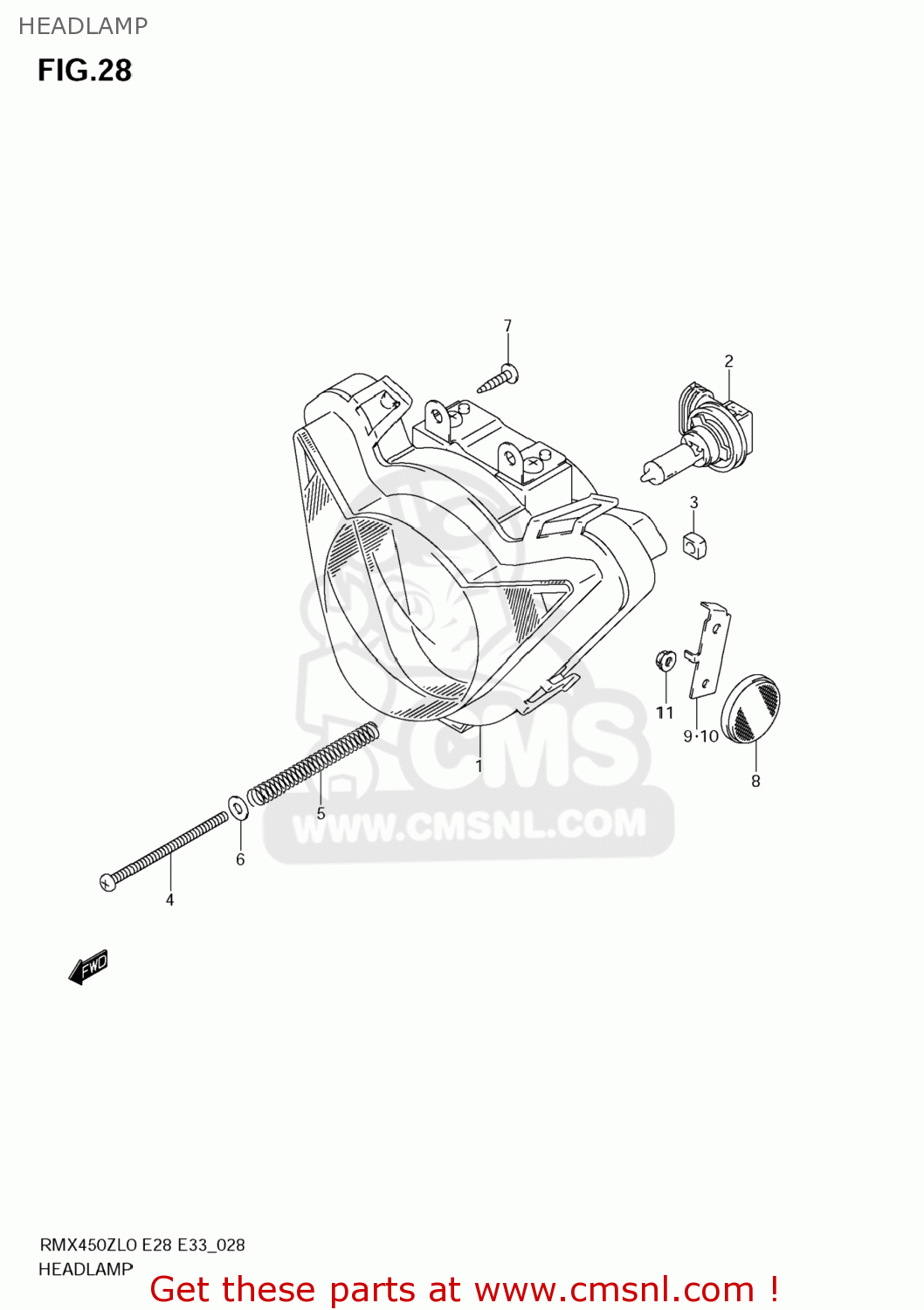 HEADLAMP RMX450Z 2010 (L0) USA (E03)