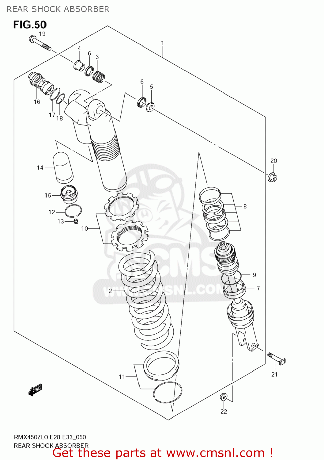 REAR SHOCK ABSORBER RMX450Z 2010 (L0) USA (E03)