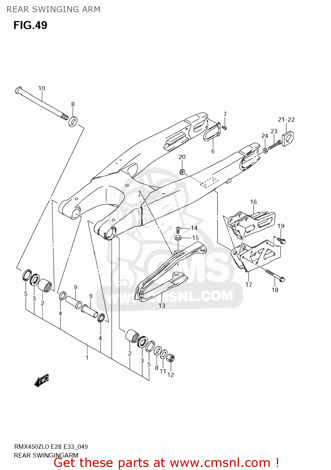 REAR SWINGING ARM RMX450Z 2010 (L0) USA (E03)