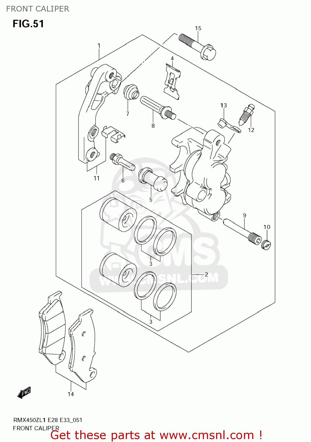 FRONT CALIPER RMX450Z 2011 (L1) USA (E03)
