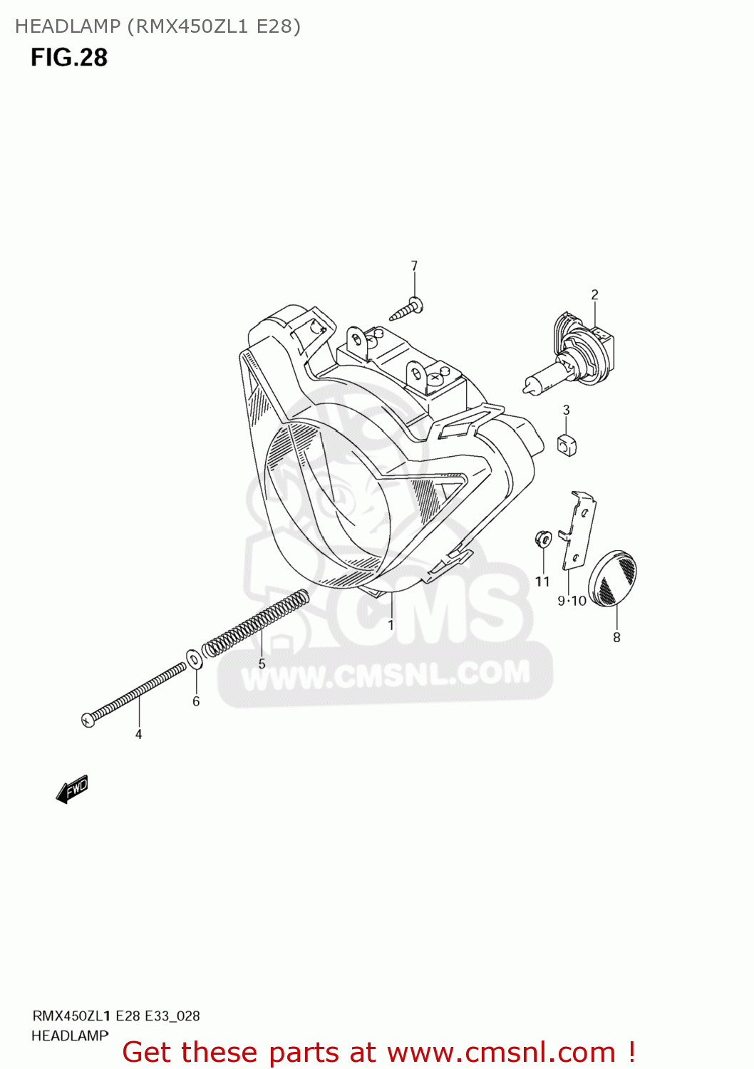 HEADLAMP (RMX450ZL1 E28) RMX450Z 2011 (L1) USA (E03)