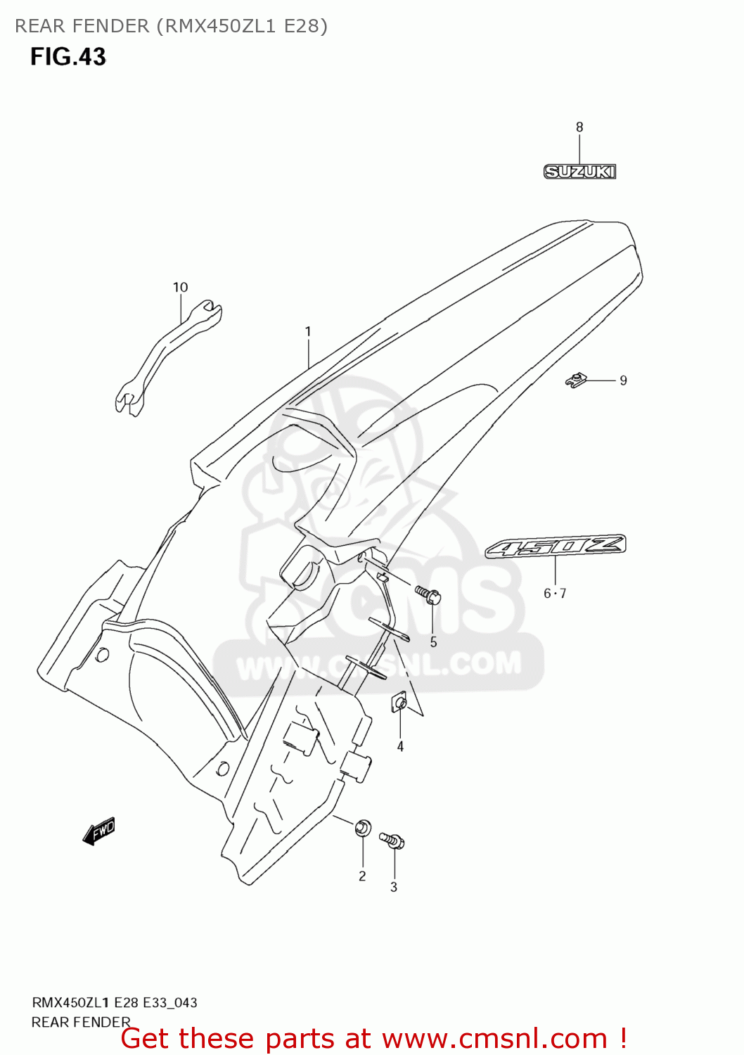 REAR FENDER (RMX450ZL1 E28) RMX450Z 2011 (L1) USA (E03)