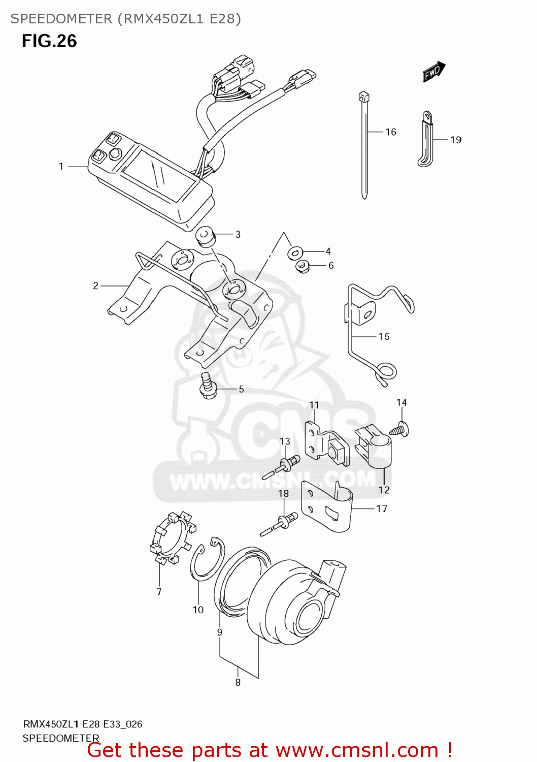 SPEEDOMETER (RMX450ZL1 E28) RMX450Z 2011 (L1) USA (E03)