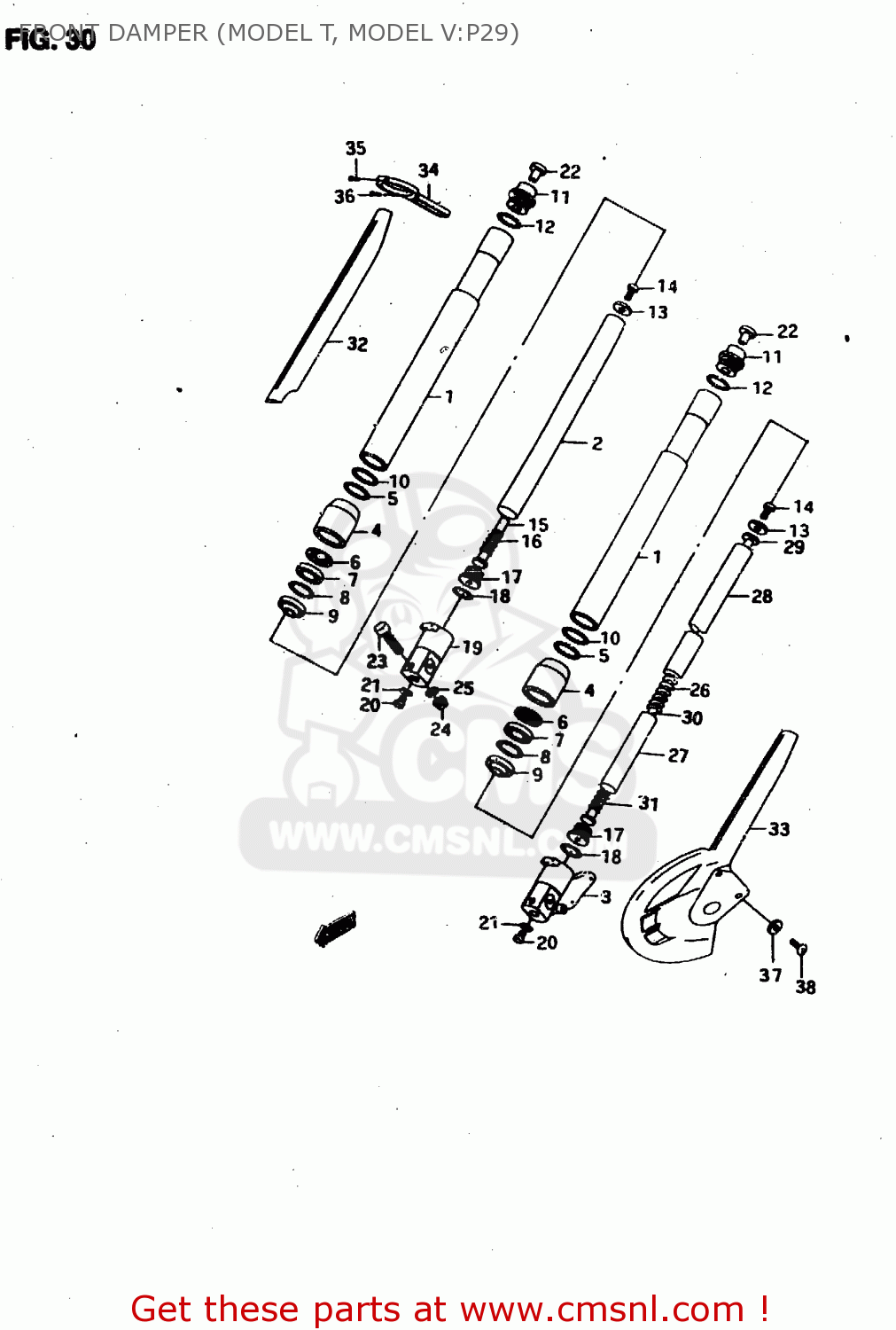 FRONT DAMPER (MODEL T, MODEL V:P29) RMX50 1997 (V) FRANCE PORTUGAL SPAIN (E04 E29 E53)
