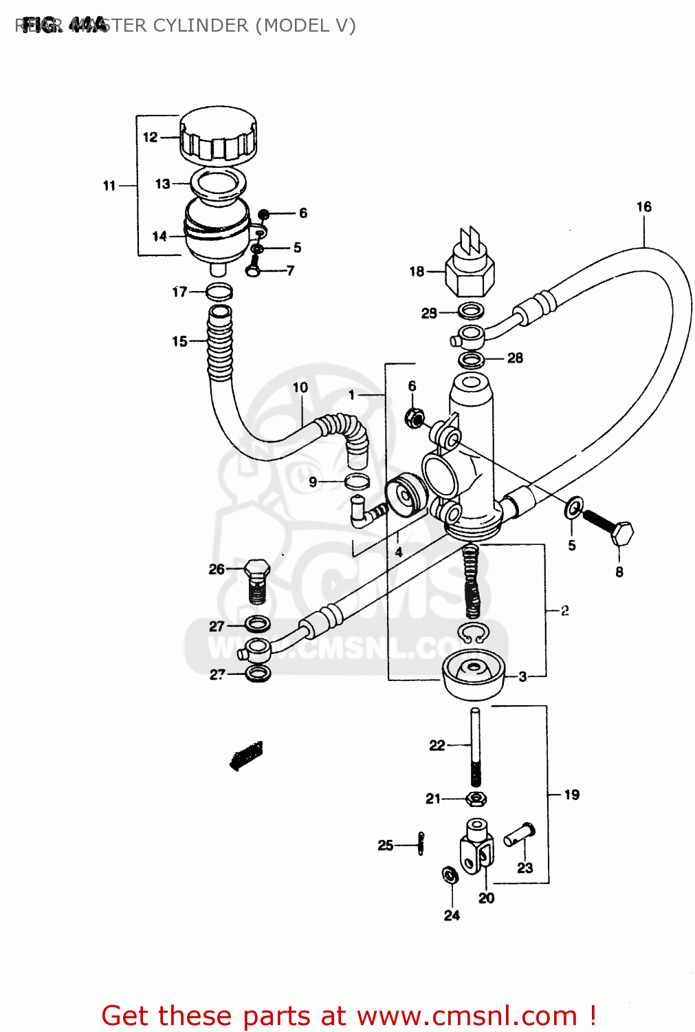 REAR MASTER CYLINDER (MODEL V) RMX50 1997 (V) FRANCE PORTUGAL SPAIN (E04 E29 E53)