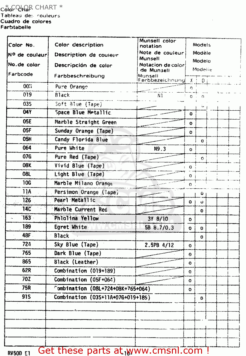 Suzuki RV50 1981 X E01 COLOR CHART buy original 