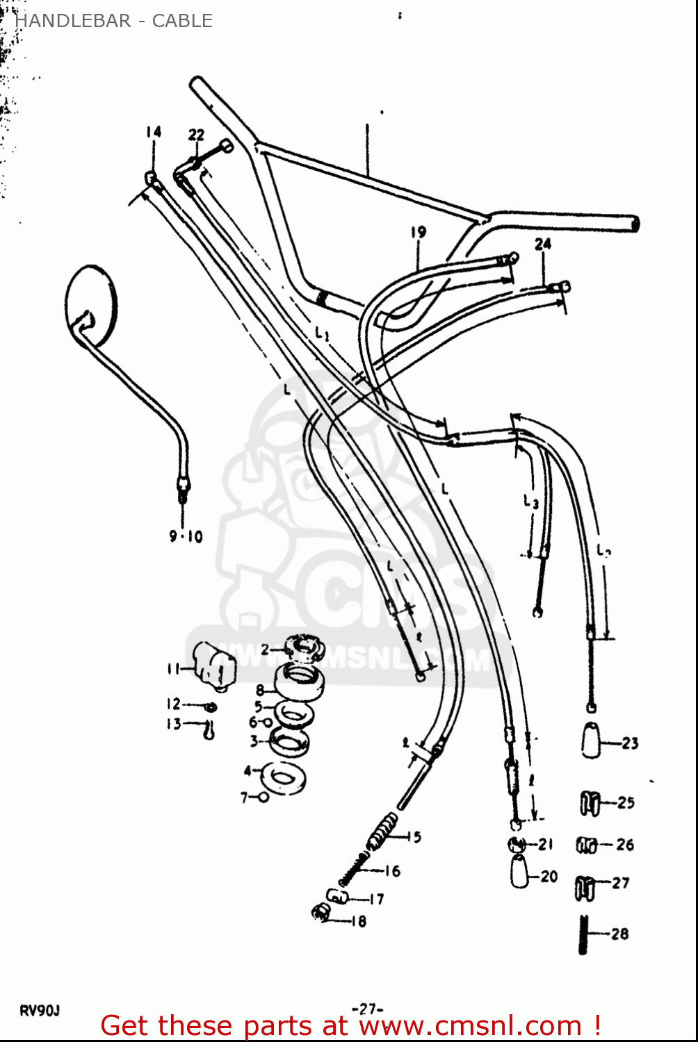 HANDLEBAR - CABLE RV90 1972 (J) USA (E03)