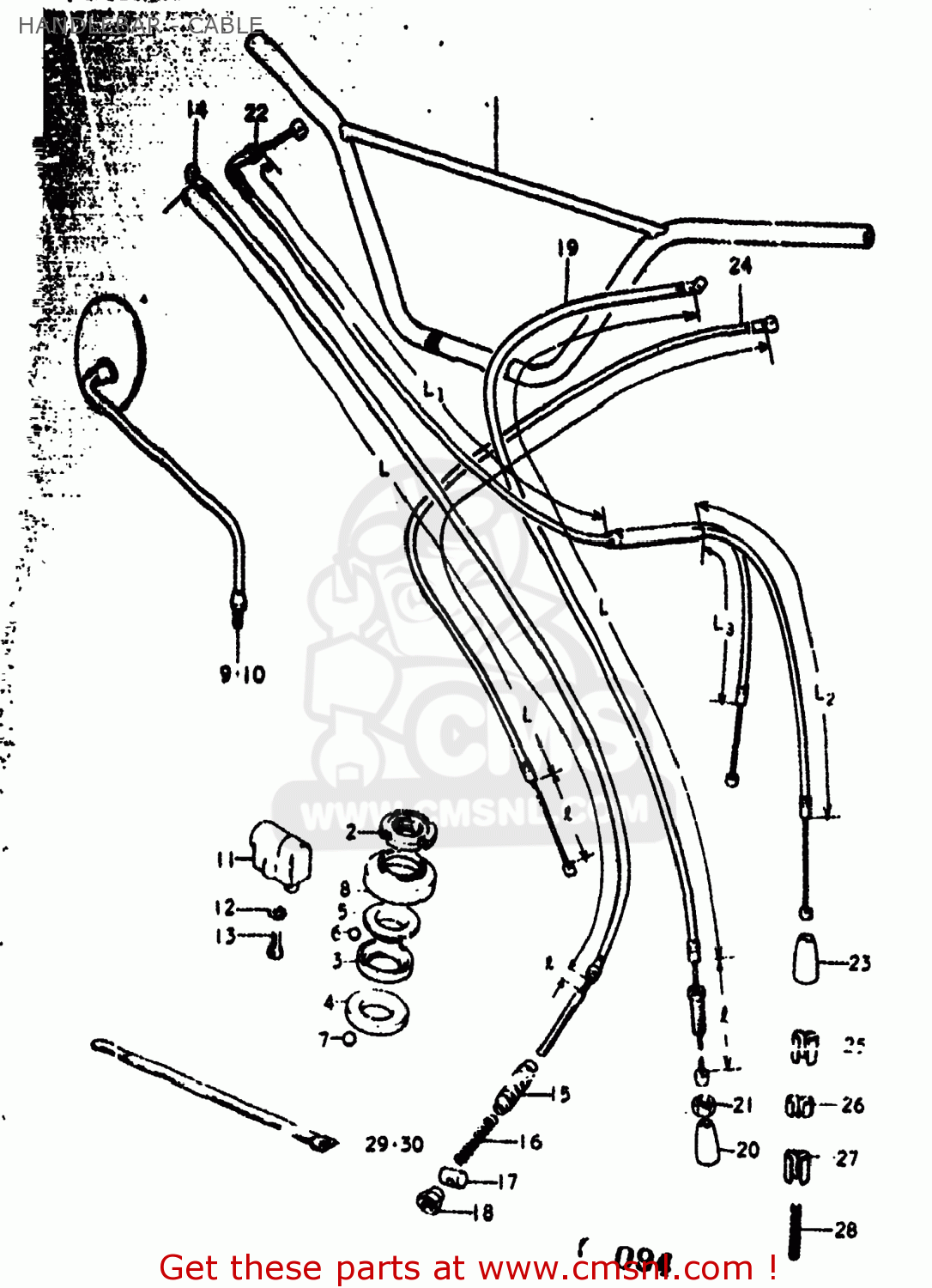 HANDLEBAR - CABLE RV90 1974 (L) USA (E03)