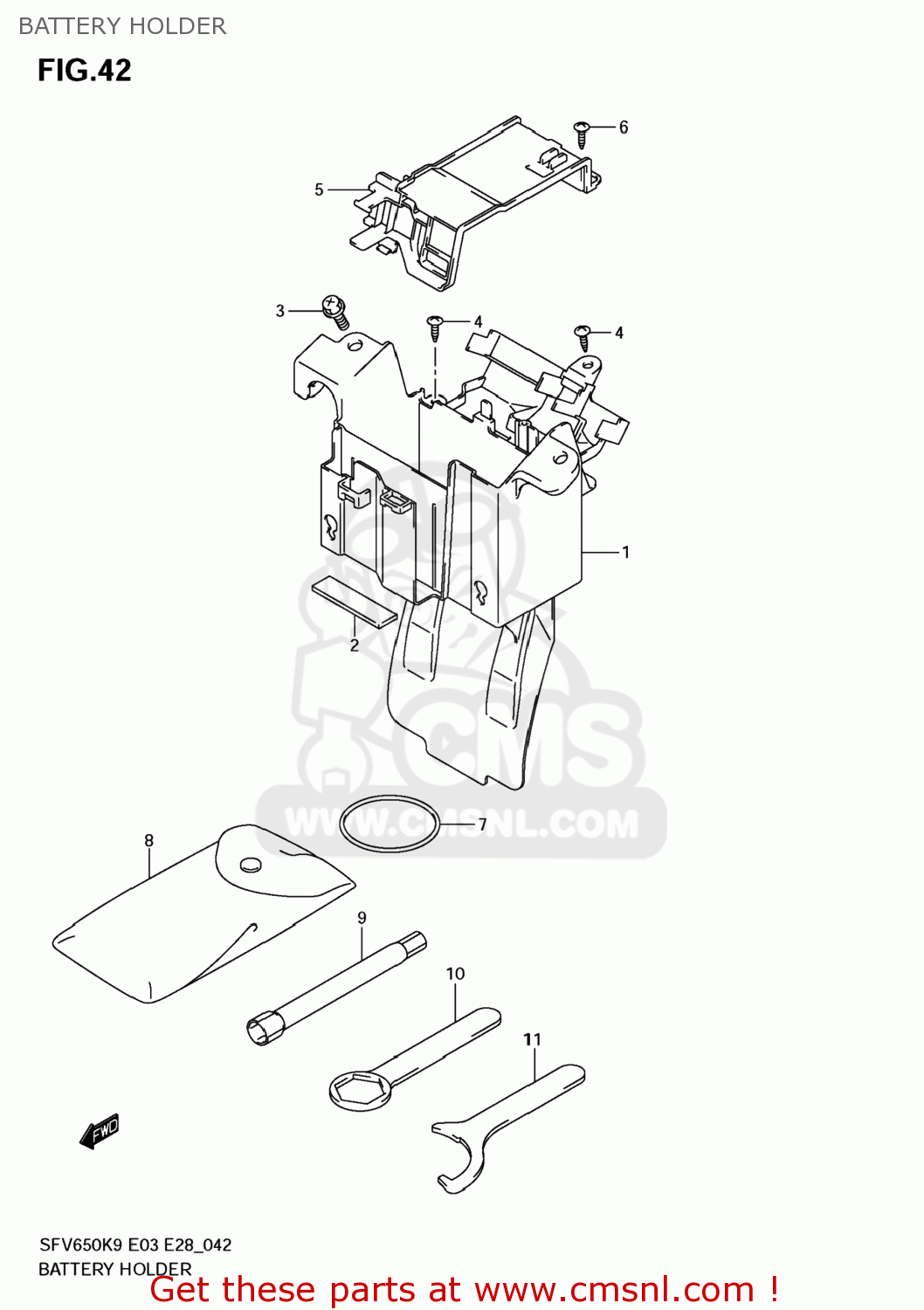 BATTERY HOLDER SFV650 GLADIUS 2009 (K9) USA (E03)