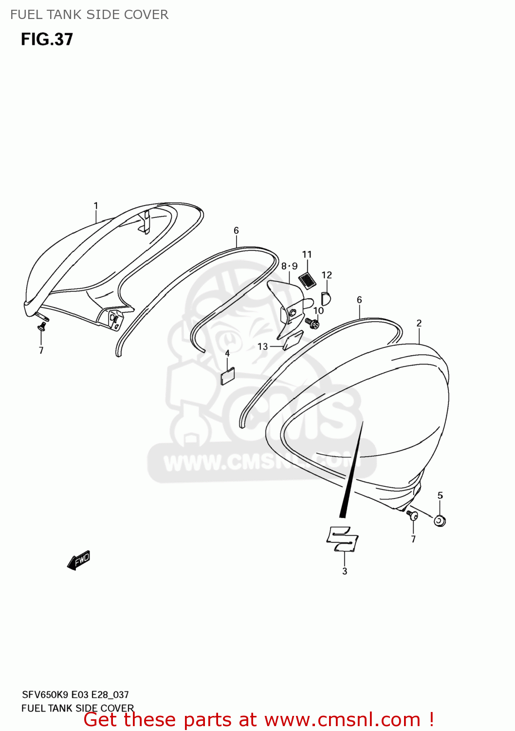 FUEL TANK SIDE COVER SFV650 GLADIUS 2009 (K9) USA (E03)
