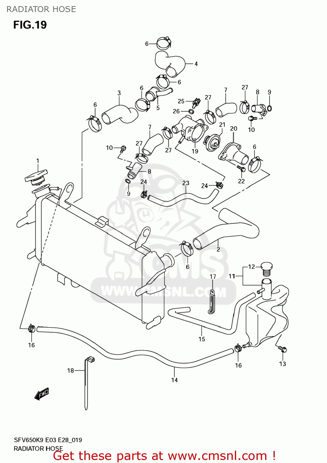 RADIATOR HOSE SFV650 GLADIUS 2009 (K9) USA (E03)