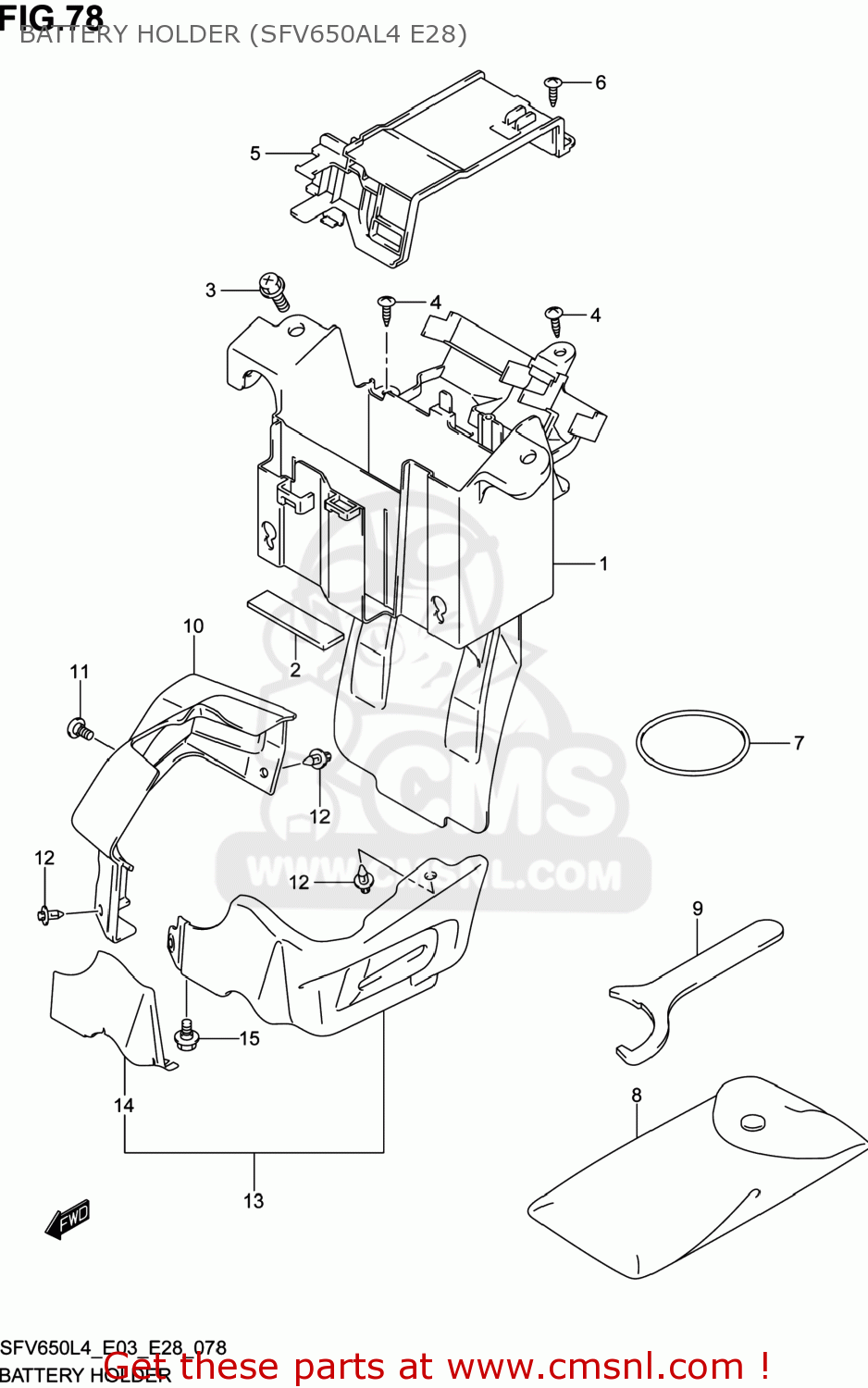BATTERY HOLDER (SFV650AL4 E28) SFV650 GLADIUS 2014 (L4) USA (E03)