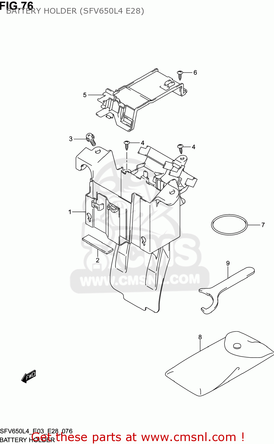 BATTERY HOLDER (SFV650L4 E28) SFV650 GLADIUS 2014 (L4) USA (E03)