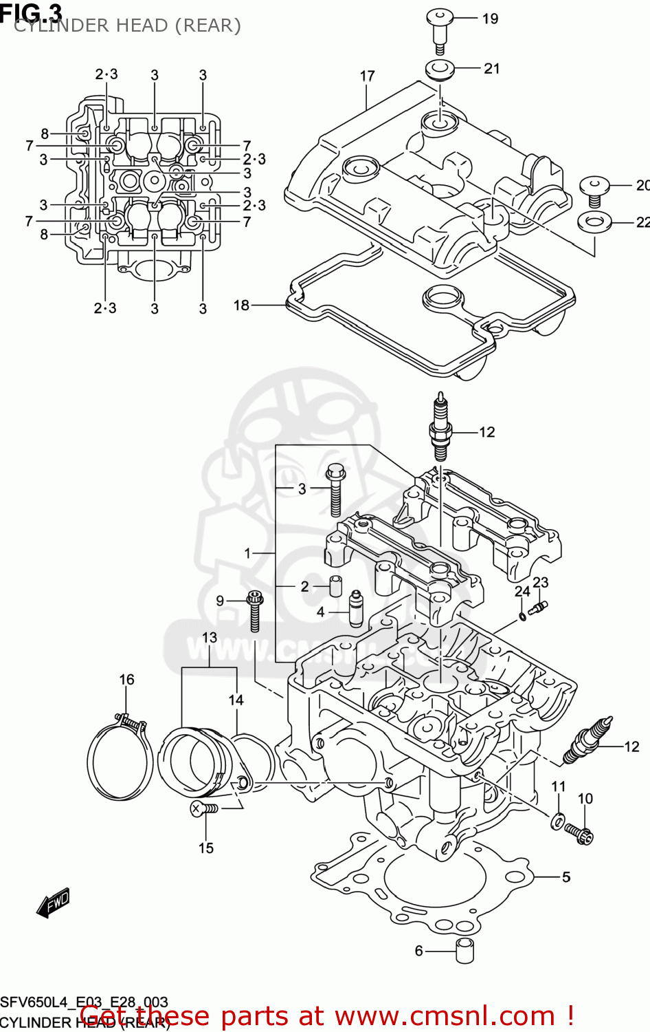 CYLINDER HEAD (REAR) SFV650 GLADIUS 2014 (L4) USA (E03)