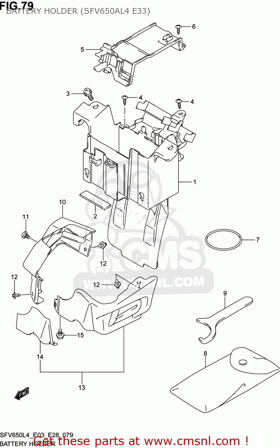 BATTERY HOLDER (SFV650AL4 E33) SFV650A GLADIUS 2014 (L4) USA (E03)