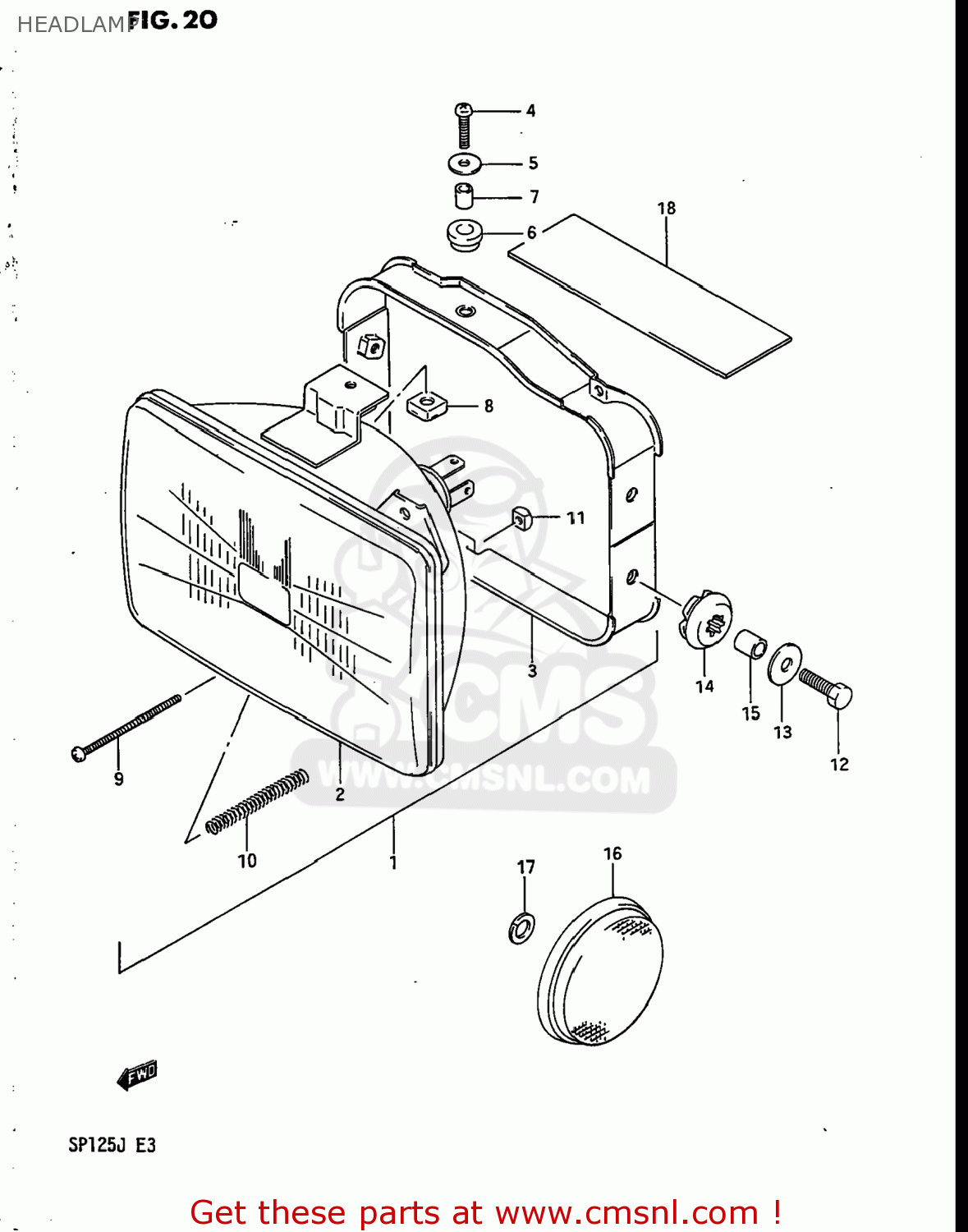 HEADLAMP SP125 1987 (H) USA (E03)