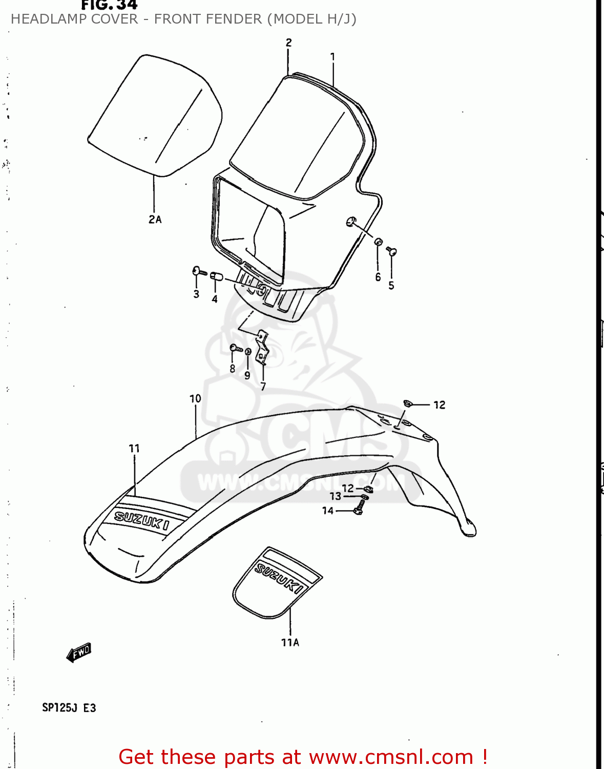 HEADLAMP COVER - FRONT FENDER (MODEL H/J) SP125 1987 (H) USA (E03)