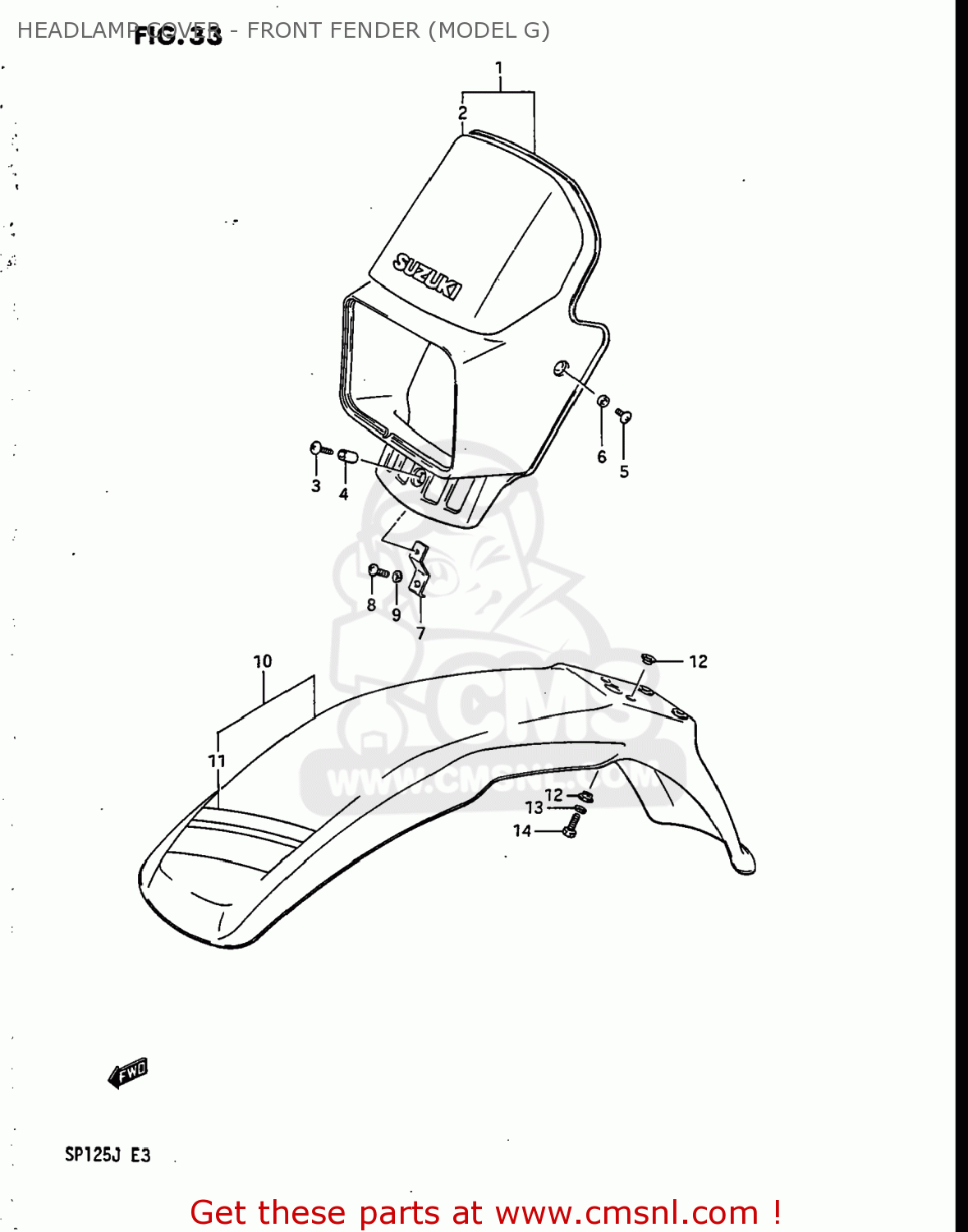 HEADLAMP COVER - FRONT FENDER (MODEL G) SP125 1988 (J) USA (E03)