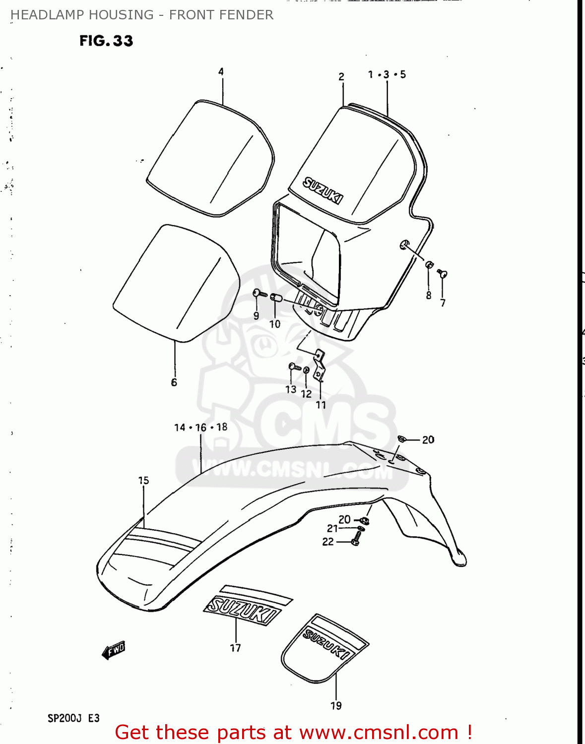 HEADLAMP HOUSING - FRONT FENDER SP200 1988 (J) USA (E03)