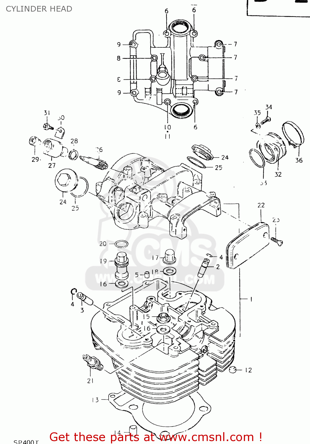 CYLINDER HEAD SP400 1980 (T) (01 02 04 E06 E15 E16 E17 E21 E24 E25 E30 E34 E39