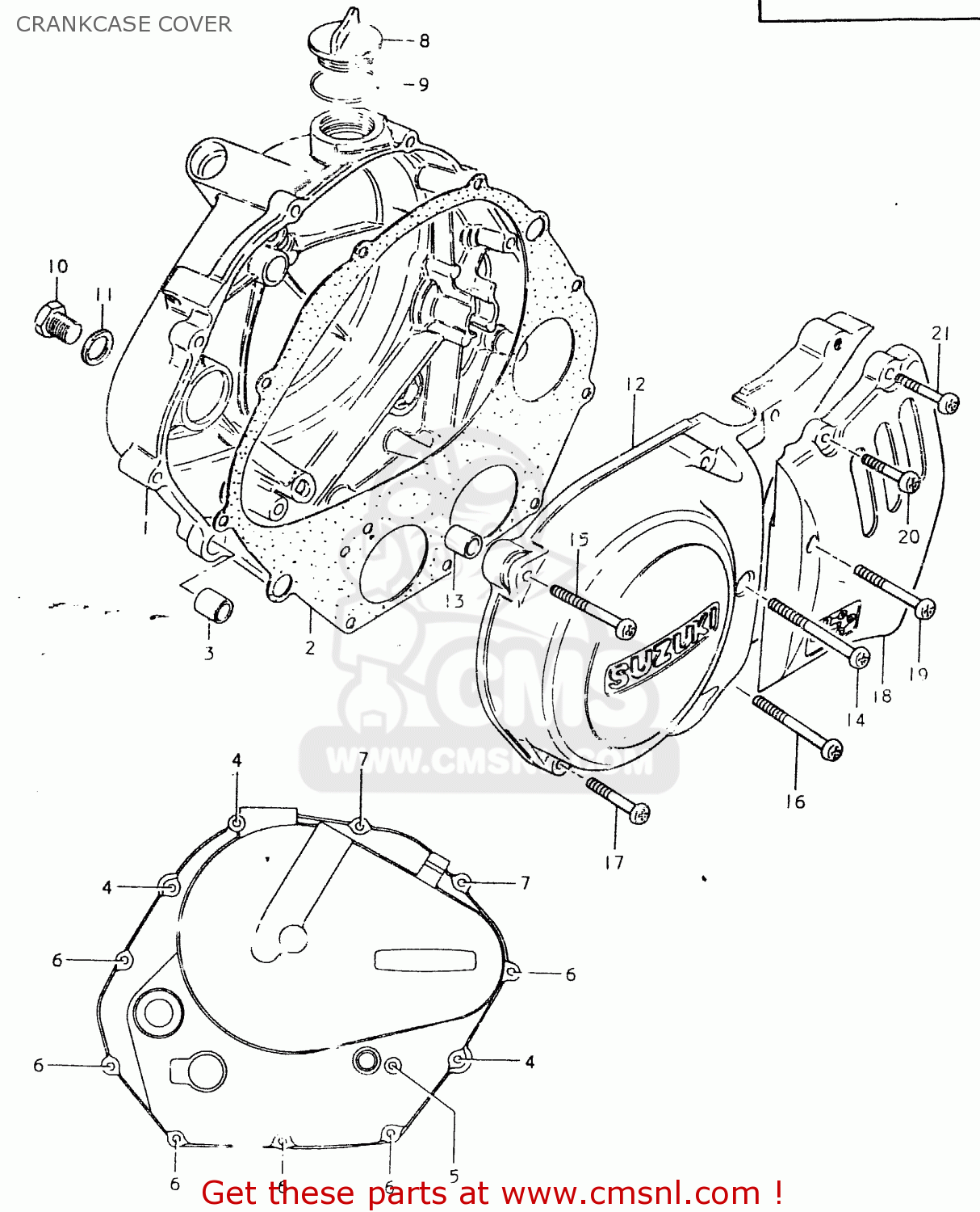 CRANKCASE COVER SP400 1980 (T) (01 02 04 E06 E15 E16 E17 E21 E24 E25 E30 E34 E39