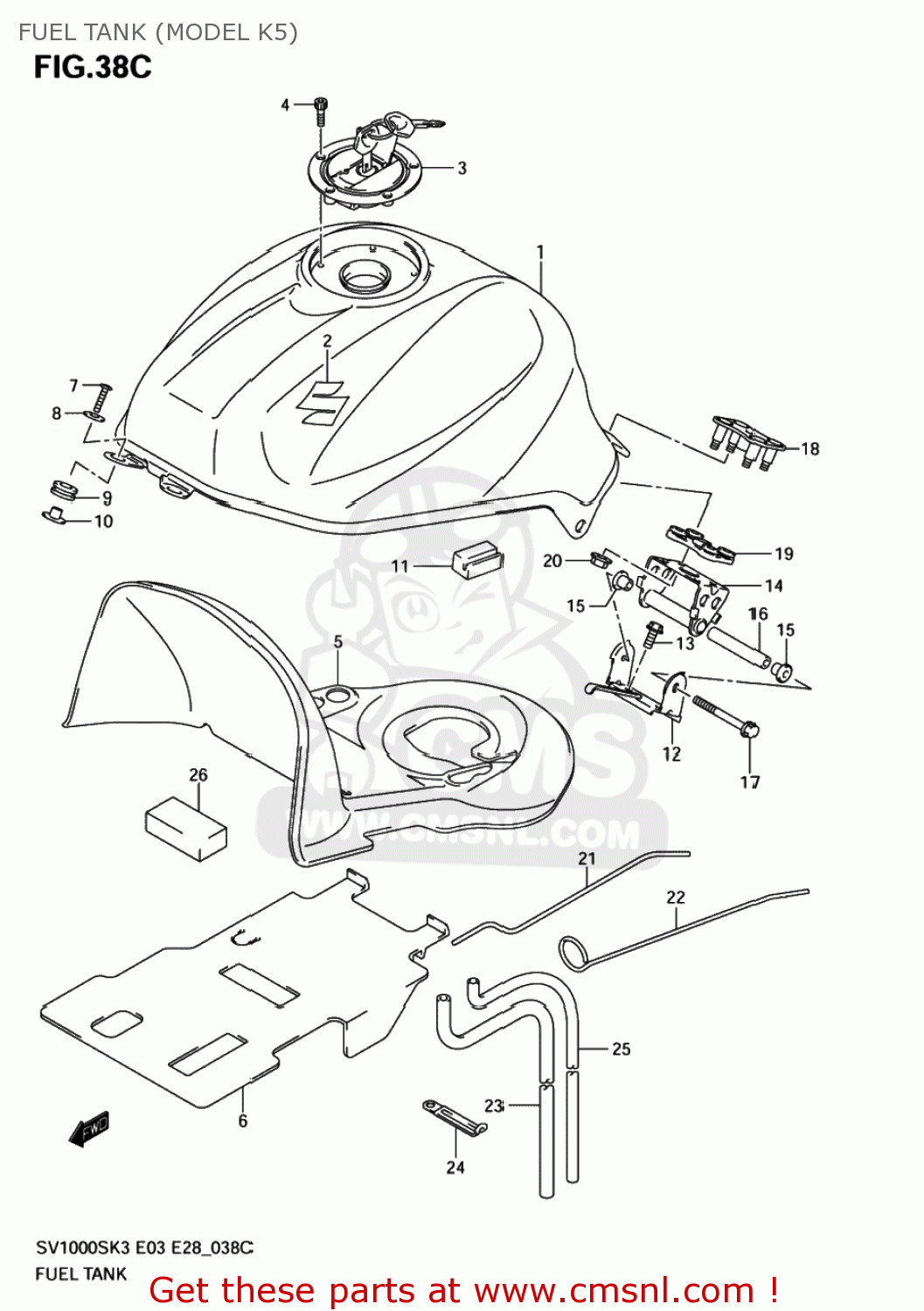 FUEL TANK (MODEL K5) SV1000 2003 (K3) USA (E03)