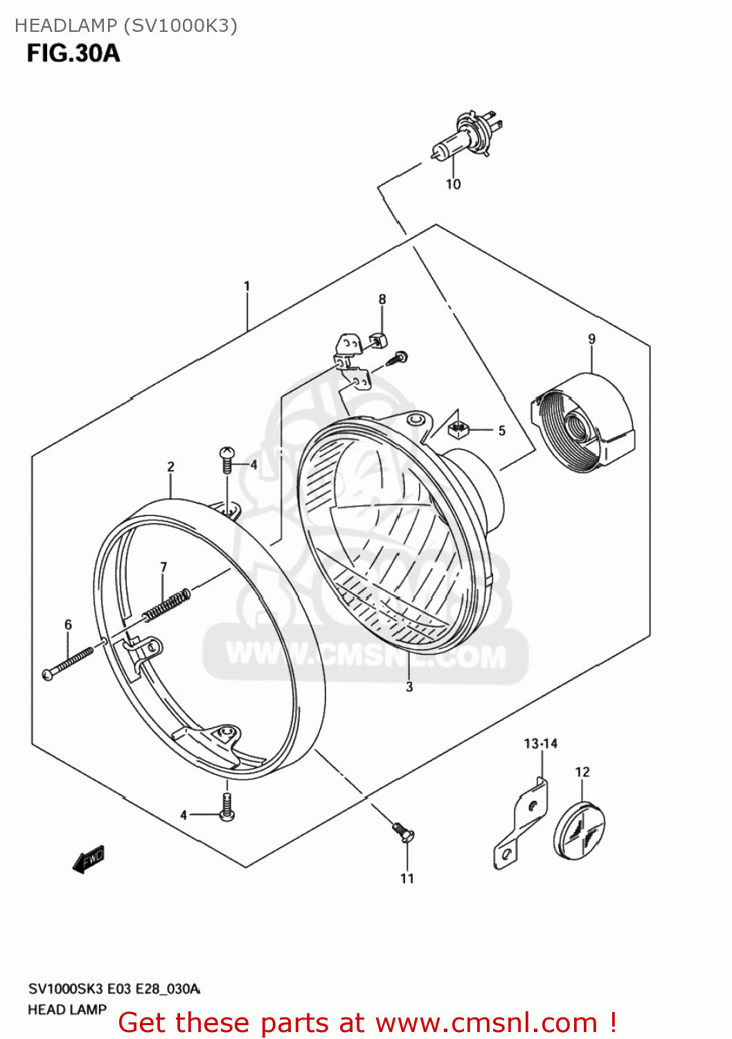 HEADLAMP (SV1000K3) SV1000 2003 (K3) USA (E03)