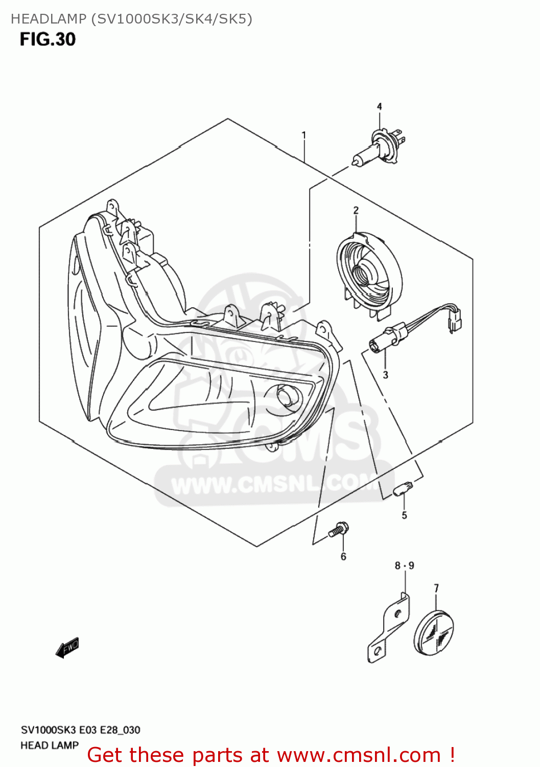 HEADLAMP (SV1000SK3/SK4/SK5) SV1000 2004 (K4) USA (E03)