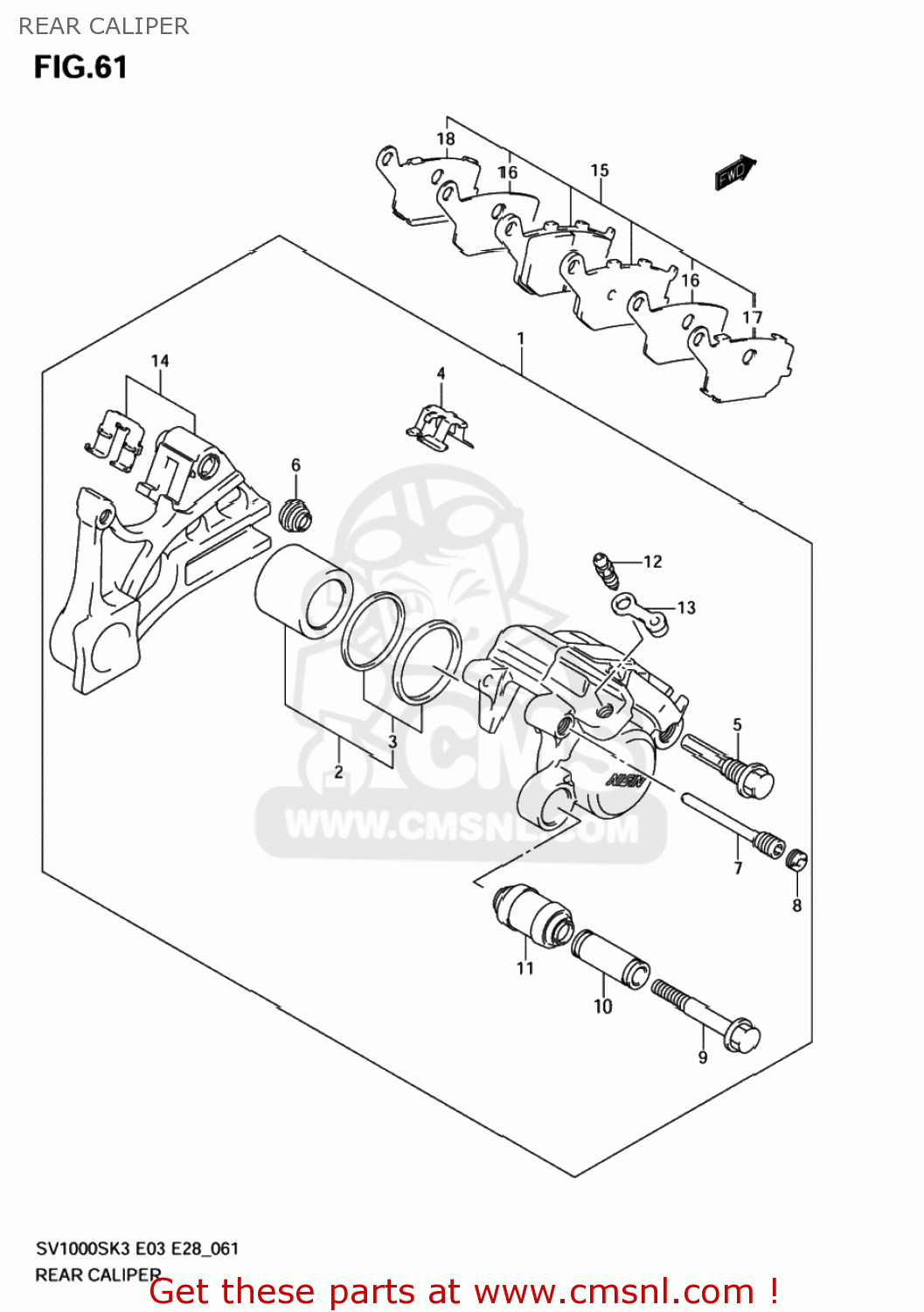 REAR CALIPER SV1000 2004 (K4) USA (E03)