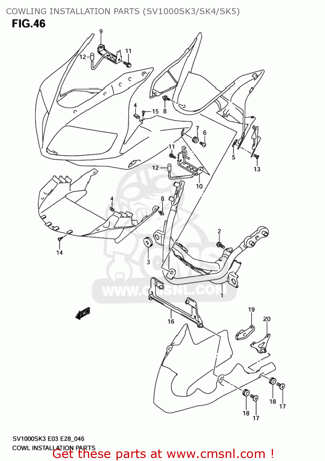COWLING INSTALLATION PARTS (SV1000SK3/SK4/SK5) SV1000 2005 (K5) USA (E03)