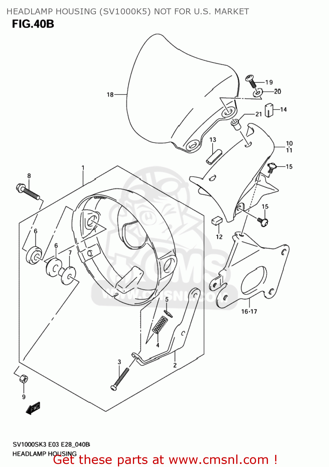HEADLAMP HOUSING (SV1000K5) NOT FOR U.S. MARKET SV1000 2005 (K5) USA (E03)