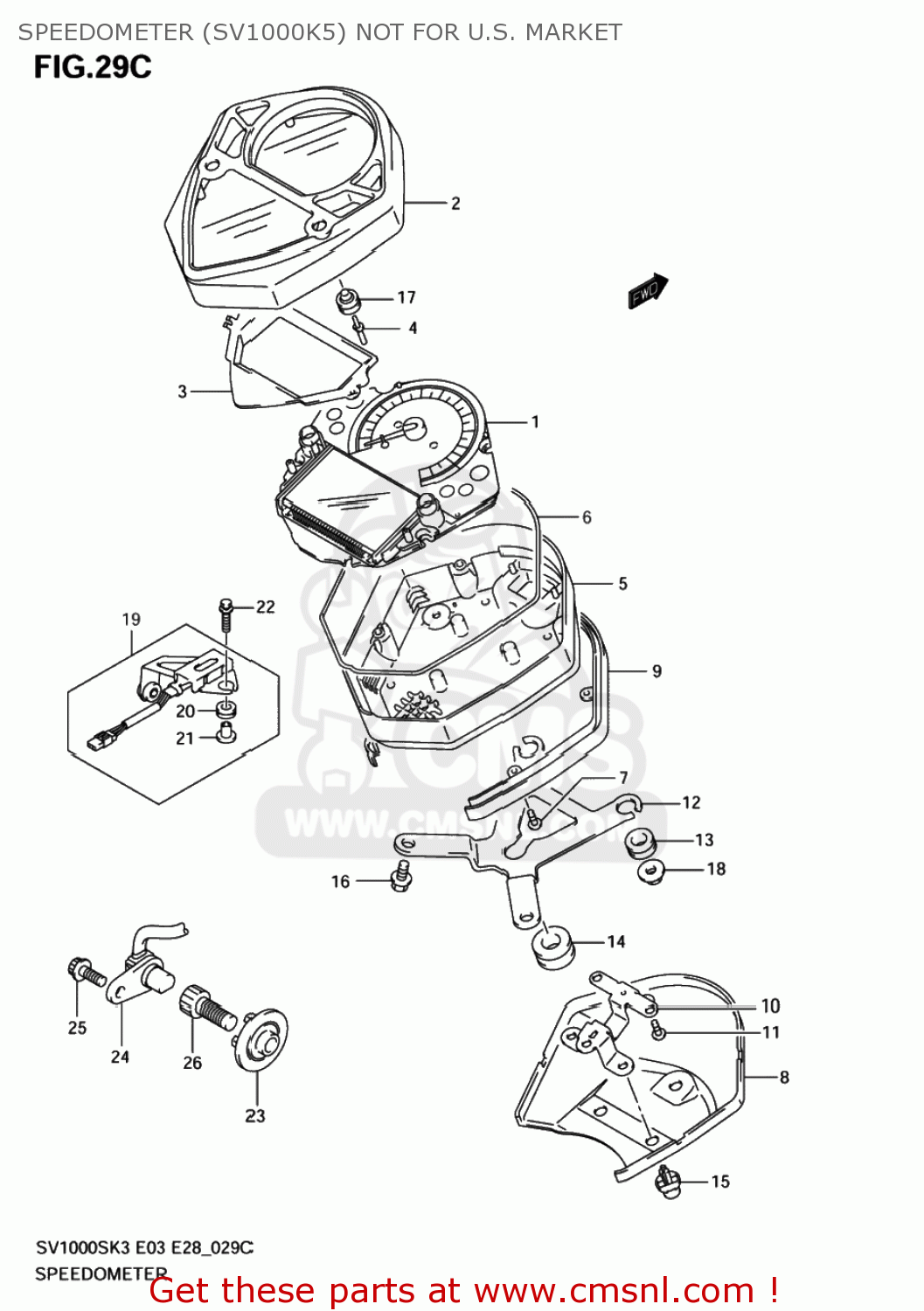 SPEEDOMETER (SV1000K5) NOT FOR U.S. MARKET SV1000 2005 (K5) USA (E03)