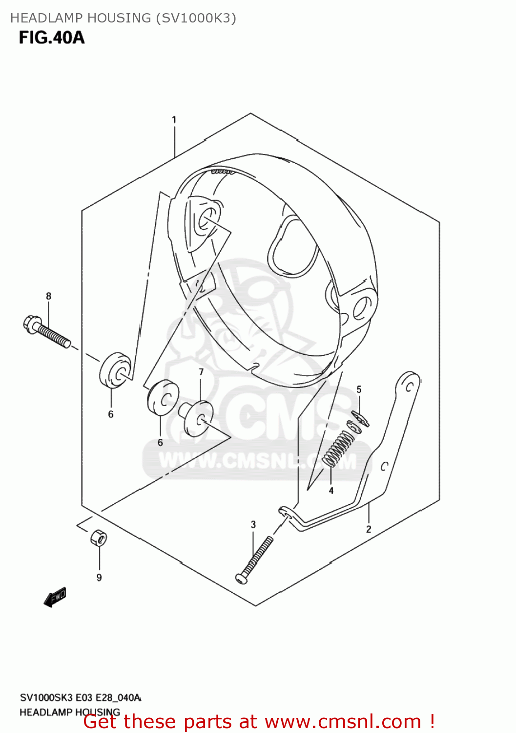 HEADLAMP HOUSING (SV1000K3) SV1000S 2003 (K3) USA (E03)