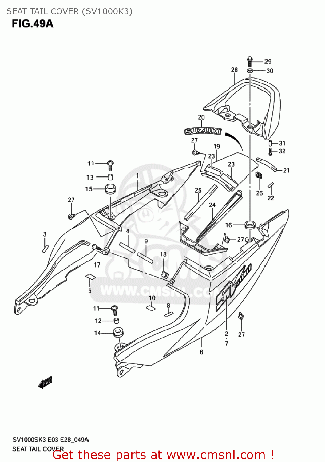 SEAT TAIL COVER (SV1000K3) SV1000S 2003 (K3) USA (E03)