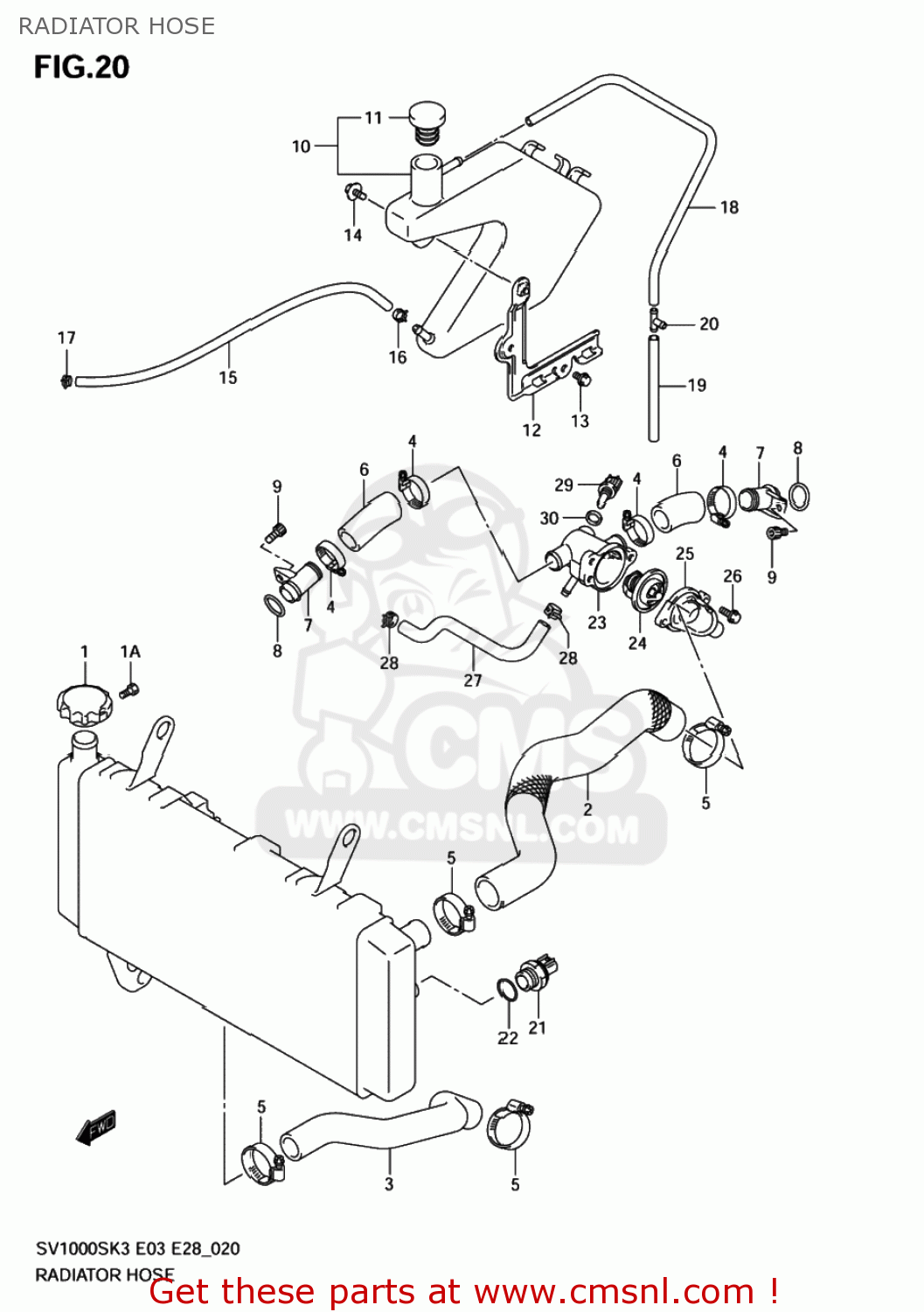 RADIATOR HOSE SV1000S 2004 (K4) USA (E03)